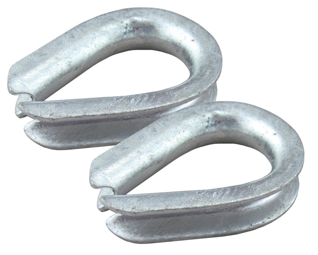 Guy thimbles function in tensioning systems and storage tank support